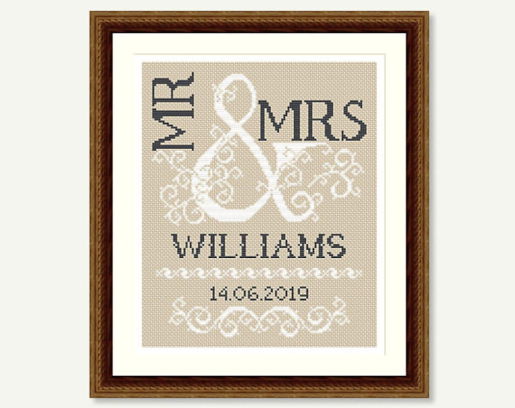 Wedding Cross Stitch Pattern Mr Mrs Scheme For Cross Etsy - Simple Wedding Cross Stitch Pattern
