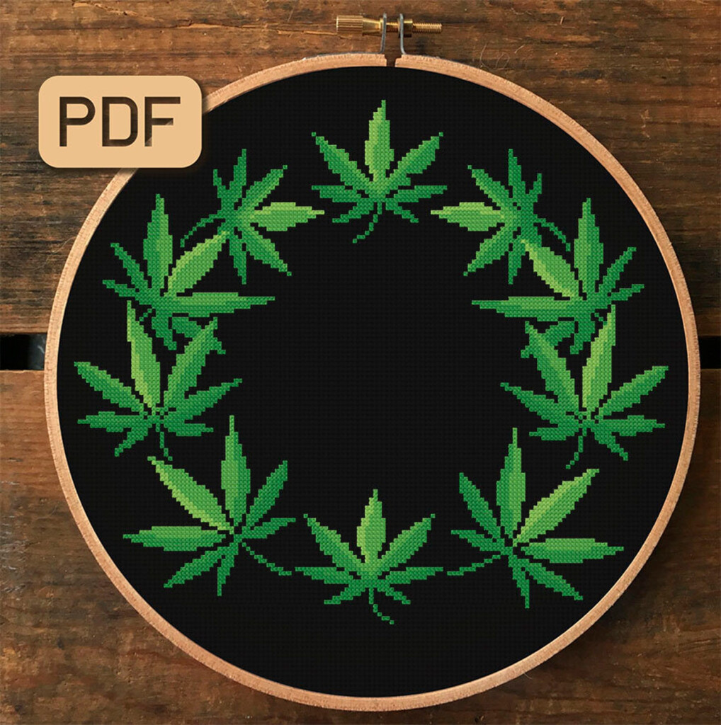 Weed Border Cross Stitch Pattern Cannabis Leaf Wreath Cross Etsy - Weed Leaf Cross Stitch Pattern