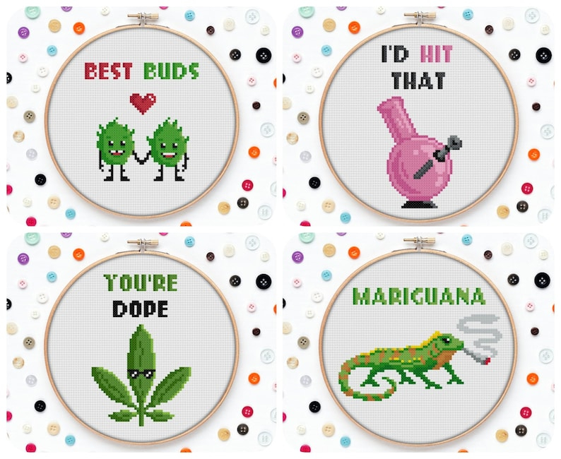 Weed Cross Stitch Pattern Set Marijuana Cross Stitch Bud Etsy - Weed Cross Stitch Patterns Free