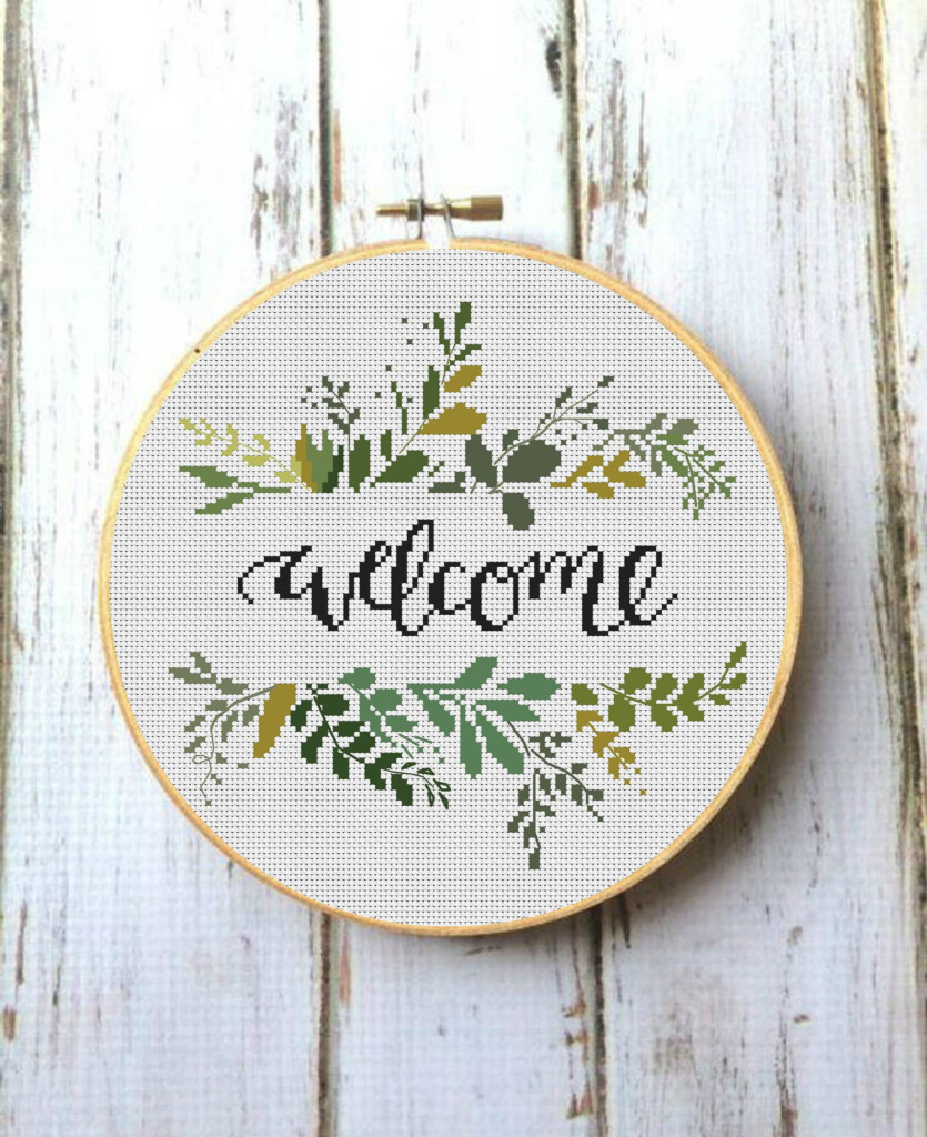 Welcome Cross Stitch Pattern Modern Cross Stitch Floral Etsy UK - Cross Stitch Welcome Sign Pattern
