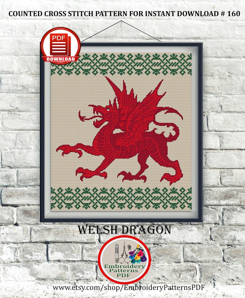 Welsh Dragon Cross Stitch Pattern Celtic Cross Stitch Y Ddraig Etsy - Welsh Dragon Cross Stitch Pattern