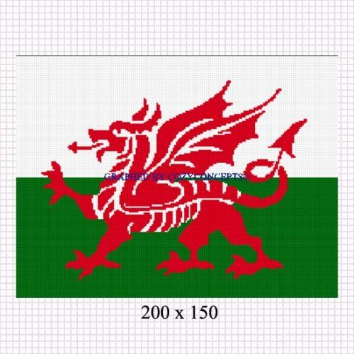 WELSH DRAGON FLAG CROCHET PATTERN GRAPH AFGHAN Crochet Patterns Flag  - Welsh Flag Cross Stitch Pattern
