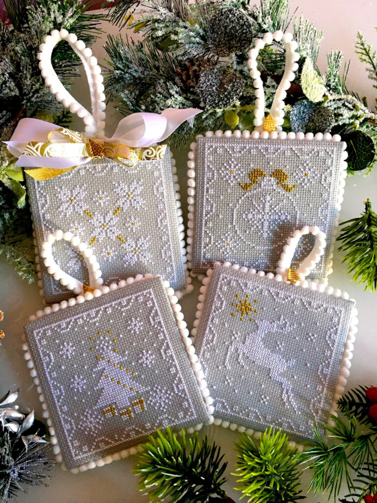 White Set Of 4 Christmas Ornaments Cross Stitch Pattern PDF Inspire  - White Christmas Cross Stitch Pattern
