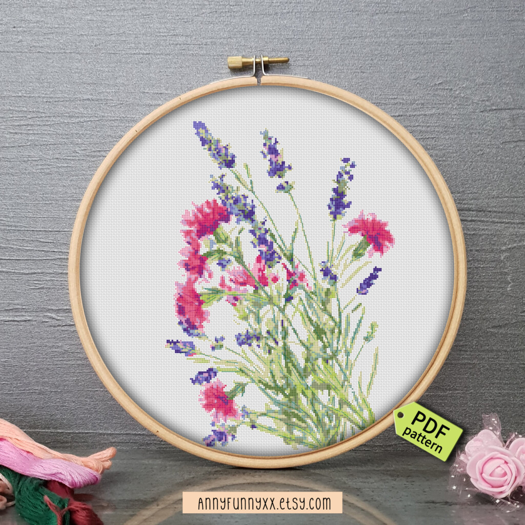 Wild Flowers Bouquets Cross Stitch Pattern PDF Lavender 219752  - Cross Stitch Patterns Of Flowers