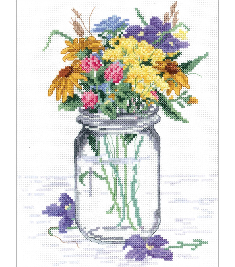 Wildflower Jar Counted Cross Stitch Kit 14 Count JOANN - Cross Stitch Patterns Joann Fabrics