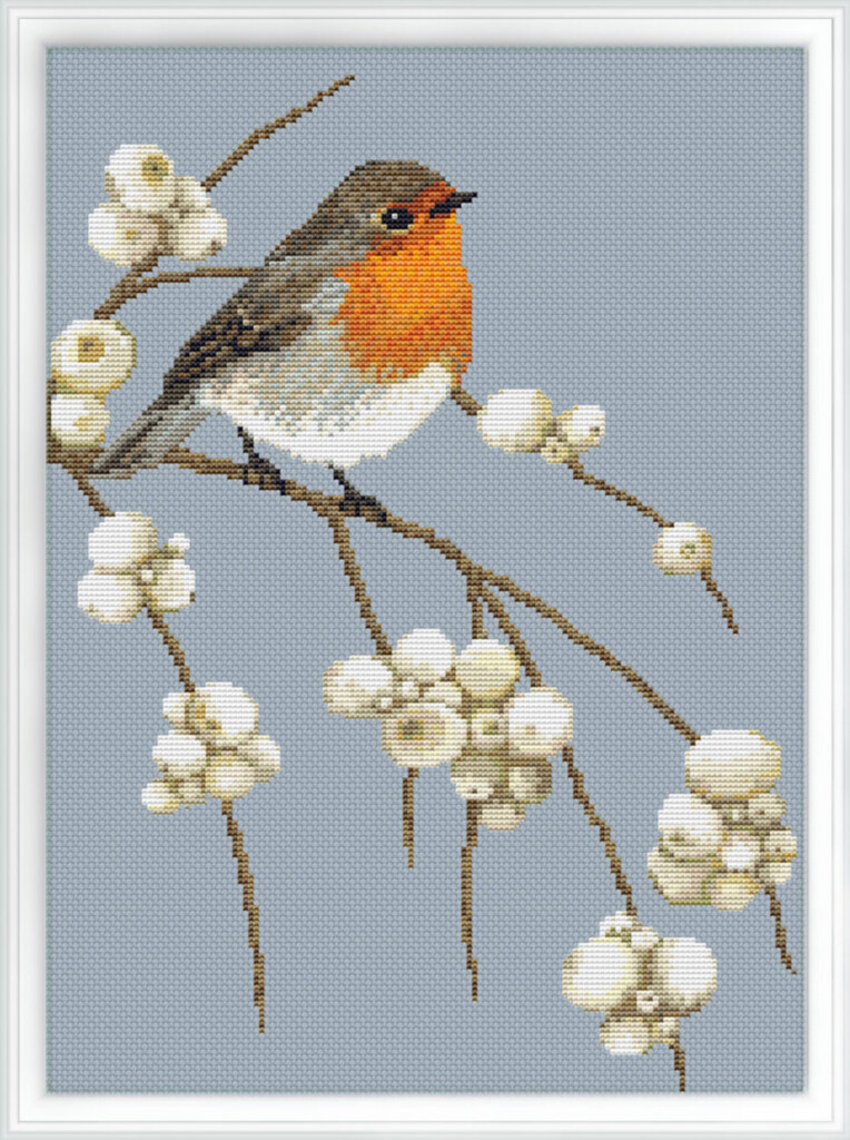 Winter Robin Bird Modern Cross Stitch Pattern PDF Northern Cardinal  - Robin Cross Stitch Pattern Free
