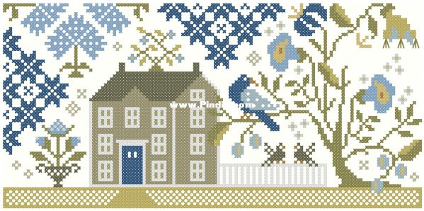 With Thy Needle And Thread CS228 Indigo Lane By Brenda Gervais Cross  - Indigo Lane Cross Stitch Pattern