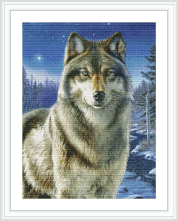 Wolf Counted Cross Stitch Pattern Large Cross Stitch Chart - Free Wolf Counted Cross Stitch Patterns
