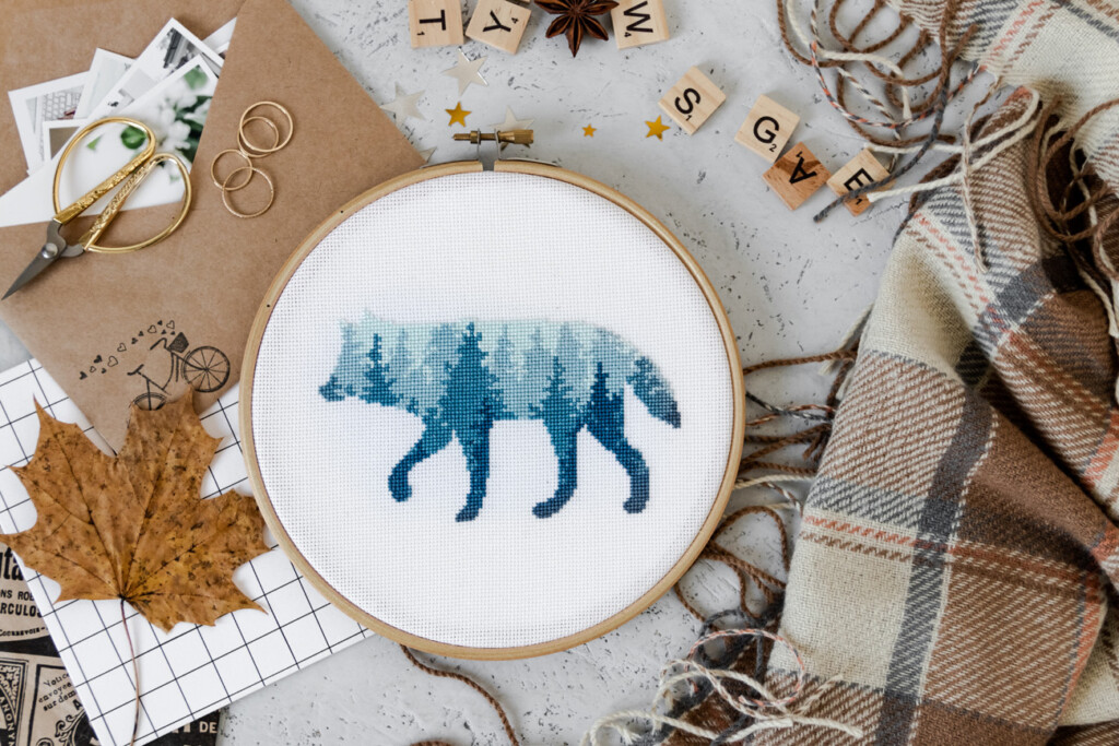 Wolf Silhouette Cross Stitch Pattern Inspire Uplift - Wolf Silhouette Cross Stitch Pattern