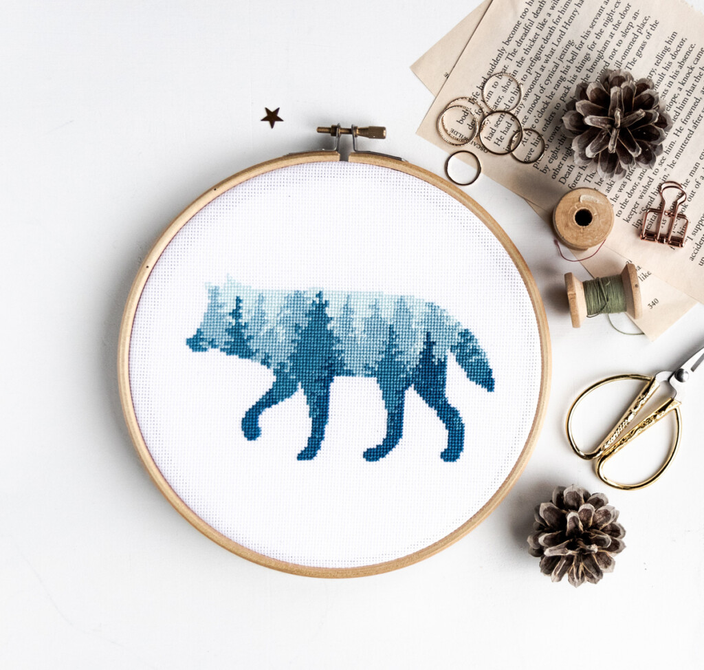 Wolf Silhouette Cross Stitch Pattern Inspire Uplift - Wolf Silhouette Cross Stitch Pattern