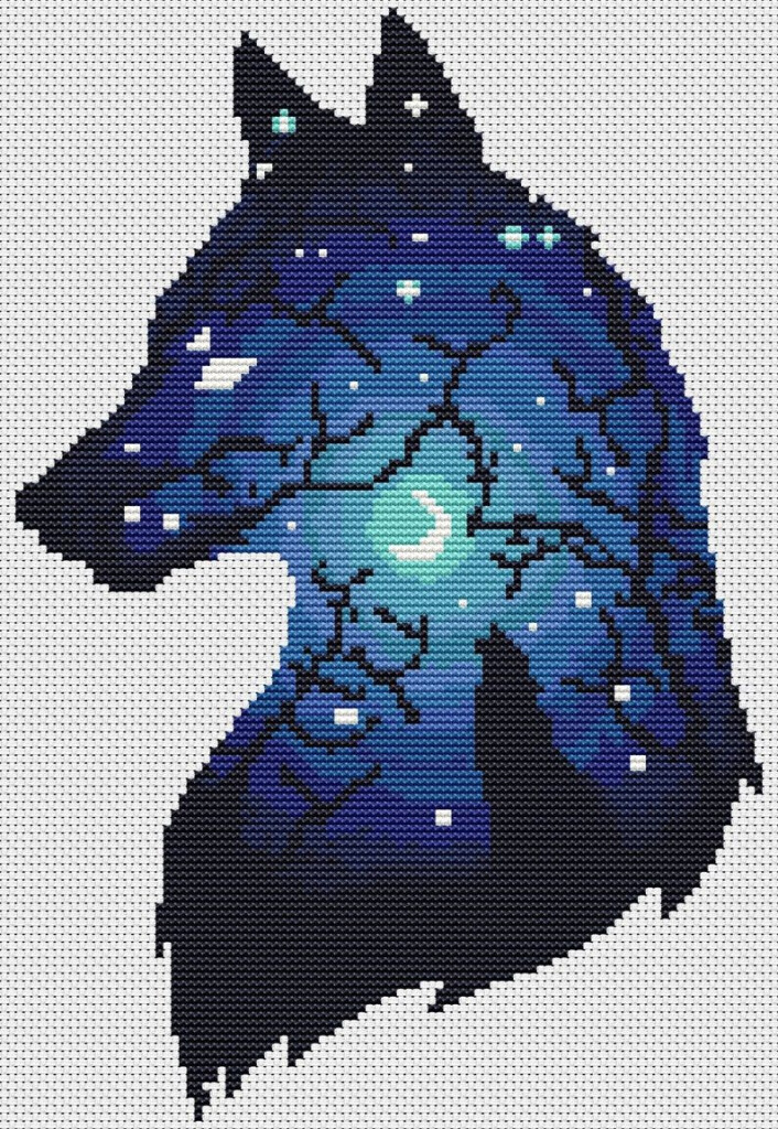 Wolf Silhouette Easy Cross Stitch Pattern PDF Wolf Cross Stitch  - Wolf Silhouette Cross Stitch Pattern