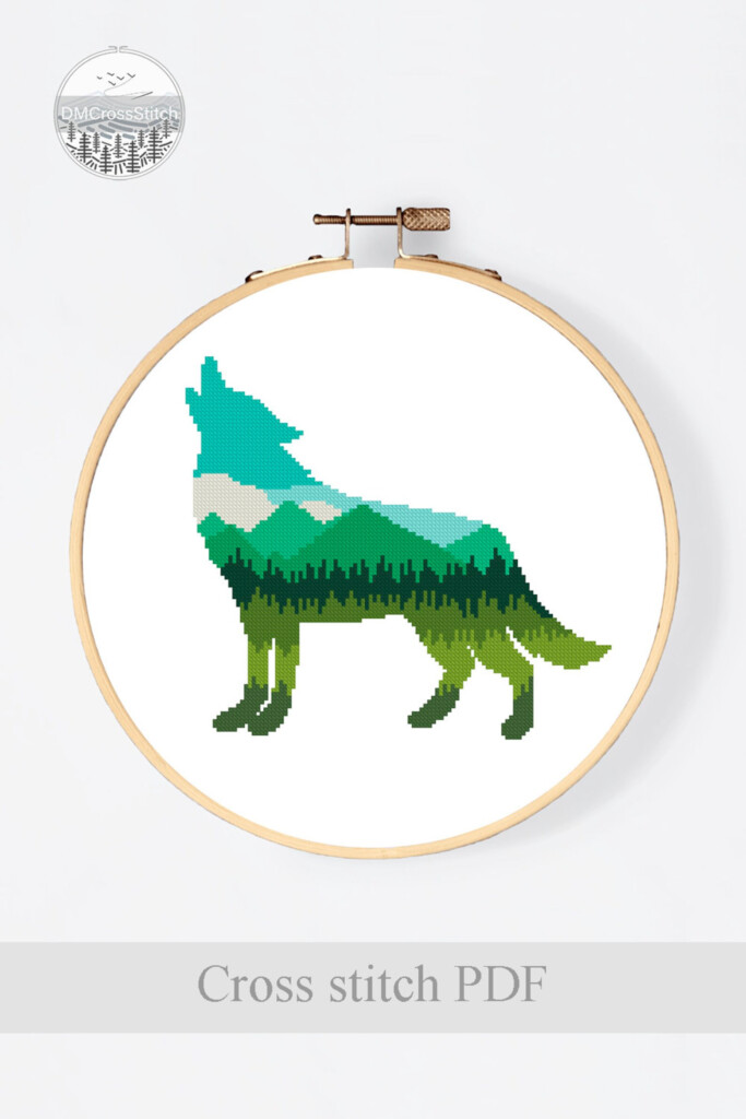 Wolf Silhouette Modern Cross Stitch Pattern PDF Mountain Etsy - Wolf Silhouette Cross Stitch Pattern