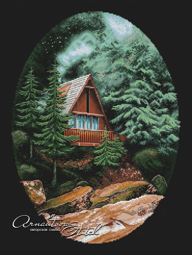 Wooden Cabin Cross Stitch Pattern House Pattern Forest Embroidery  - No Face Cross Stitch Pattern