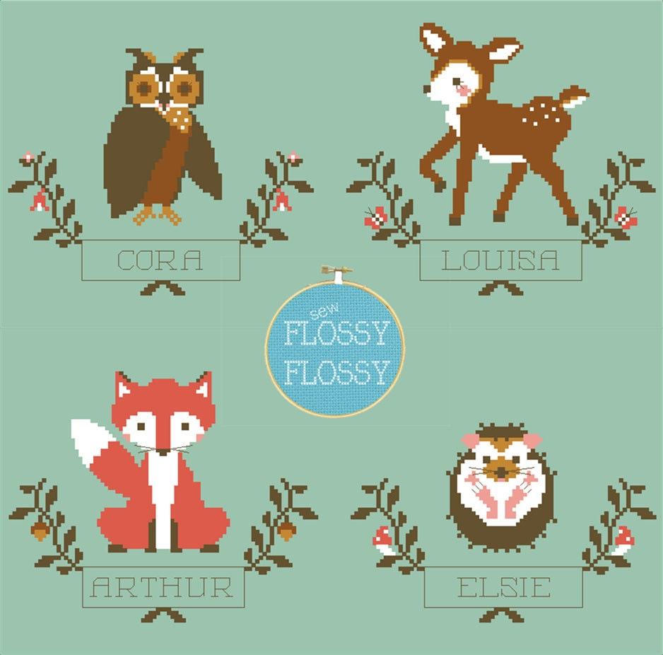 Woodland Animals Counted Cross Stitch Pattern By SewFlossyFlossy - Woodland Animals Cross Stitch Patterns Free