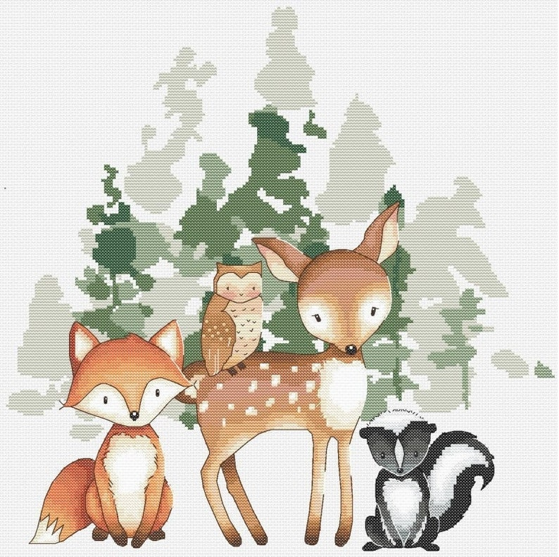 Woodland Animals Cross Stitch Pattern Nursery Baby Room Decor Etsy - Woodland Creatures Cross Stitch Patterns