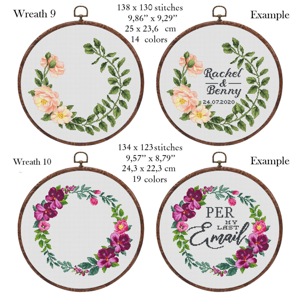 Wreath Cross Stitch Pattern Set Of 12 Floral Wreath Cross Etsy - Cross Stitch Floral Wreath Pattern